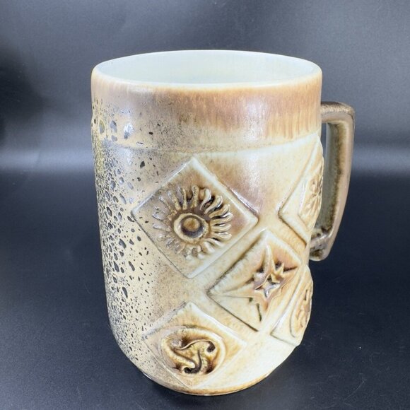 Vintage Israel Jerusalem Pottery Ceramic Coffee Cup Mug Large Mug Brown Textured - Picture 10 of 14